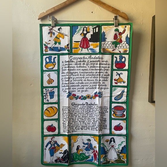 100% Cotton Vintage Tourist Trade Gazpacho Andaluz Spain Tea Towel Never Used - Picture 1 of 7